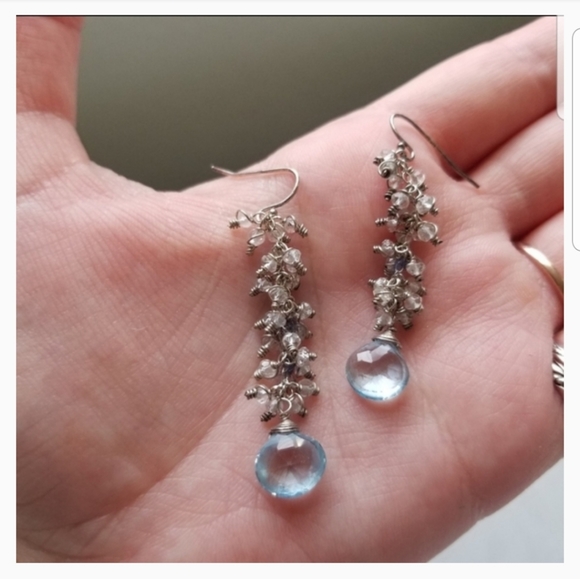 Earrings light blue gemstone dangles - Picture 7 of 7